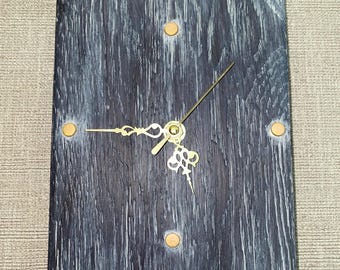 Handcrafted Aged Wood Wall Clock, Minimalist Modern Decor