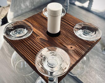 Handmade Rustic Wood Wine Glass Caddy – Farmhouse Kitchen Decor