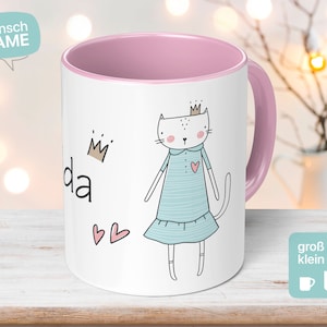 Taza infantil Tilda con nombre individual para niños - taza de gato, personalizable con el nombre deseado para niñas y niños