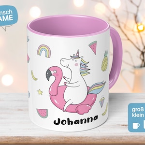 Kindertasse Johanna mit individuellem Namen und Einhorn - Einhorntasse mit Softeis - Geburtstagsgeschenk Idee Kinder - Wunschname Mädchen