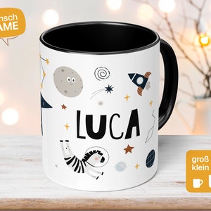 Buy a children&#39;s mug with space motif, astronaut, zebra, moon, stars and individual name as a gift idea for children boys and girls