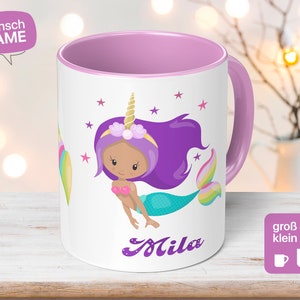 Mermaid children&#39;s mug with individual name as a gift for girls or gift idea with unicorn tiara, sustainably handmade