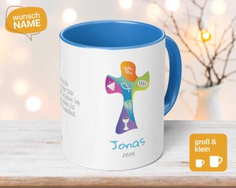 Kommunion Tasse mit Namen Junge – Konfirmation Tasse personalisiert – Kreuz Motiv – Geschenk Kommunion Firmung – christliche Tasse - Willi