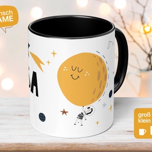 Moon Mug Pink with Stars and Zebra Astronaut - Birthday Gift, Personalizable with Desired Name for Girls and Boys - Handmade
