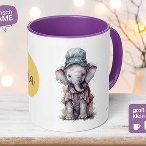 Kindertasse mit Wunschnamen und Elefant personalisiert und handgemacht individuelle Namenstage Geschenkidee für Kinder Elina Elefantentasse