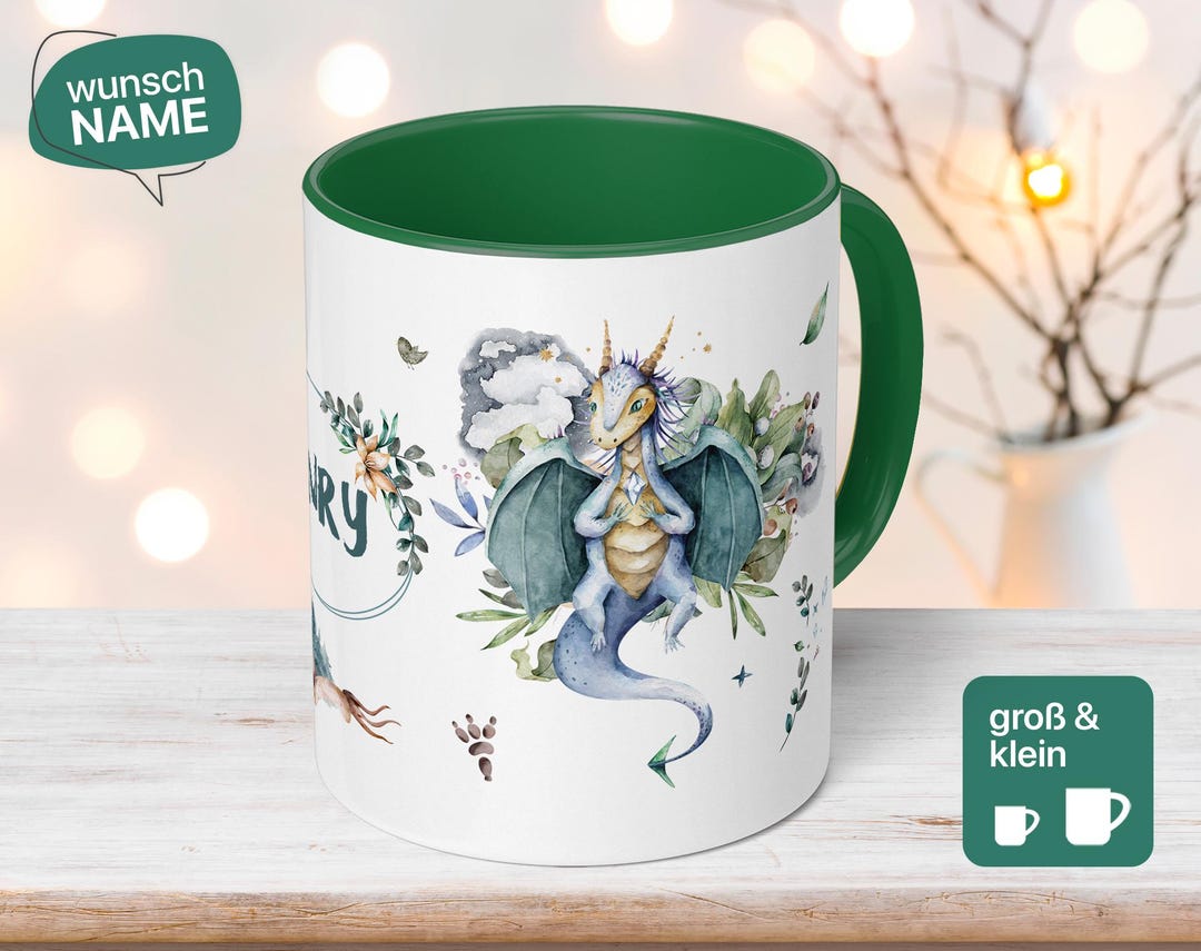 Tazza stampata con motivo drago, personalizzabile con nome, regalo per bambini per l'inizio della scuola, regalo per ragazzi e ragazze, colore rosso
