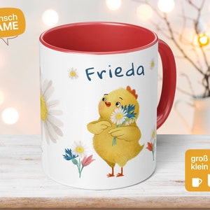 Individuelle Kindertasse mit Name und Personalisierung, Küken, Ostergeschenk, Jungen, Mädchen Geburtstagsgeschenk, Kindergeburtstag, Frieda