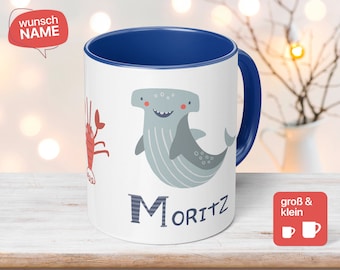 Mug with personalized name for children and shark motif - the gift idea for all children&#39;s birthdays - handmade, climate neutral Moritz