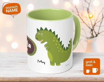Children&#39;s mug with name and dinosaur for boys and girls as a gift for children - Dino gift mug personalized - sustainable