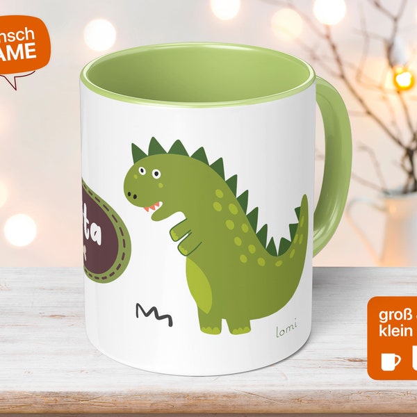 Kindertasse mit Namen und Dinosaurier für Jungen und Mädchen als Geschenk für Kinder - Dino Geschenk Tasse individualisierter - nachhaltig