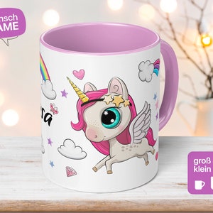 Personalización de la taza de unicornio para el cumpleaños de los niños como idea de regalo para el cumpleaños de un niño con arco iris - rosa hecho a mano sostenible