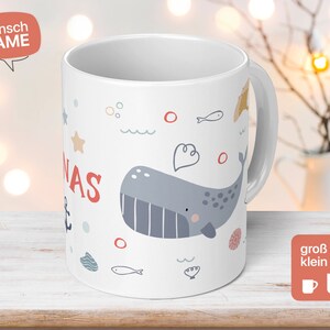 Kindertasse mit personalisiertem Namen, maritimen Motiven und &quot;Jonas und der Wal&quot; als Motiv - Kindergeburtstag Geschenk für alle Kinder
