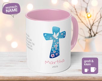 Kommunion Tasse Martha, Konfirmation Tasse, Kommunionsgeschenk Kreuz Christliche Geschenkidee Firmung Taufe Paten handgemacht personalisiert