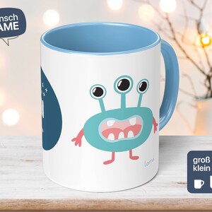 Kindertasse mit Namen und Monster Motiv als Geschenk für Jungen und Mädchen - Geschenkidee für Kinder - individualisierte Keramiktasse