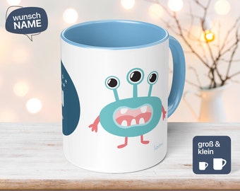 Children&#39;s mug with name and monster motif as a gift for boys and girls - gift idea for children - individualized ceramic mug