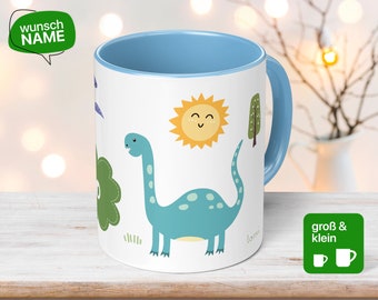 Kinderbeker met naam en dinosaurus voor jongens en meisjes als cadeau voor kinderen - dinobeker individueel cadeau - handgemaakt door lomi®