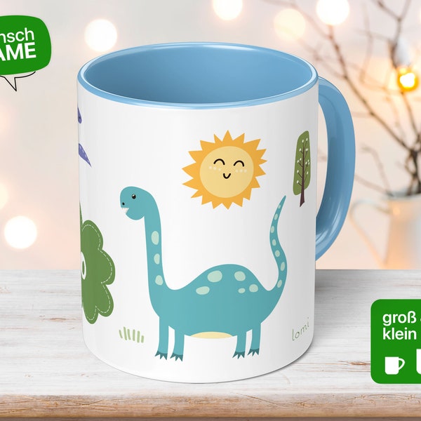 Taza infantil con nombre y dinosaurio para niños y niñas como regalo para niños - taza dino regalo individual - hecha a mano por lomi®