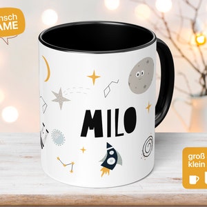 Kindertasse mit Namen und Weltraum / Raketen und Sternen für Jungen und Mädchen als Geschenk - Universum / Astronaut  Geschenkidee Tasse