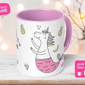 Children&#39;s cup Rosi with individual name and unicorn - unicorn cup with soft ice cream - birthday gift idea - desired name mermaid