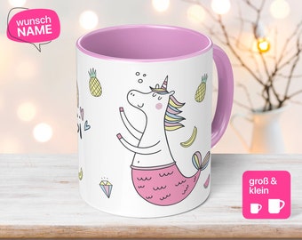 Children&#39;s cup Rosi with individual name and unicorn - unicorn cup with soft ice cream - birthday gift idea - desired name mermaid