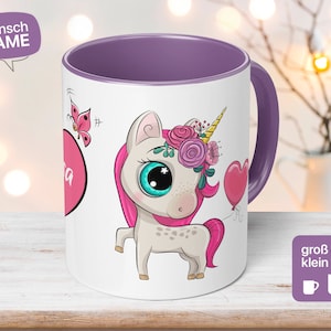 Kleine Einhorn Tasse Personalisierung für Kinder zum Geburtstag als Geschenkidee zum Kindergeburtstag mit Regenbogen - Handgemacht Rosa