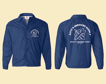 CUSTOM LOGO COACH Jacket | Personalized Water Resistant Nylon Windbreaker | Team Jacket, Corporate Branding, Zip Up Jacket