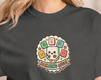 Niedliches Mahjong-Shirt, T-Shirt mit Mahjong-Motiv, Geschenkidee für Spieleabende, Chinesischer Mahjong-Becher, Lustiges Unisex-Top für Brettspielfans