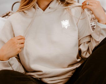 Sudadera unisex minimalista con águila albanesa bordada, jersey con capucha de águila bicéfala, sudadera blanca con águila albanesa, sudadera o taza albanesa