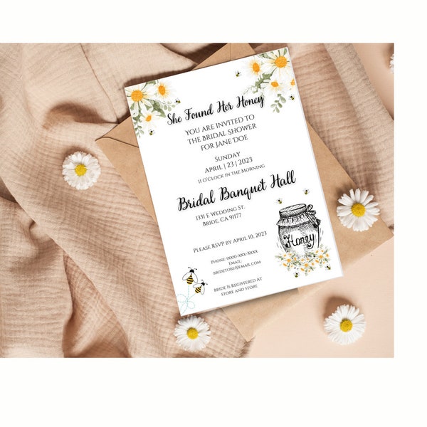 Bride To Bee / She Found Her Honey Bridal Shower Invitation Editable Template