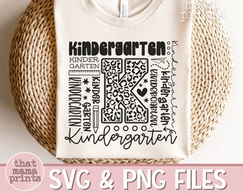 Kindergarten SVG & PNG, Typography Svg, Kindergarten Shirt Svg, Kindergarten Teacher Svg, Leopard Print Svg, Retro Kindergarten Sublimation