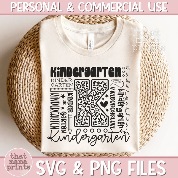 Kindergarten SVG & PNG, Typography Svg, Kindergarten Shirt Svg, Kindergarten Teacher Svg, Leopard Print Svg, Retro Kindergarten Sublimation