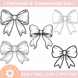 Pacchetto SVG fiocco, pacchetto PNG fiocco, fiocco Coquette Svg, nastro Boho Svg, fiocco per capelli Svg, Cheer Svg, papillon Svg - file Pdf, Eps, Dxf