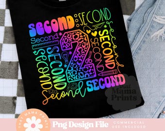 2nd Grade PNG, Second Grade Shirt Png, 2ND Grade Teacher Png, School Leopard Print Png, Neon Colors Png, Retro Second Grade Sublimation Png