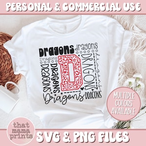 Dragons Svg & PNG, Typography Svg, Dragons Cheer Svg, Dragons Football Svg, Dragons Baseball Svg, Dragons Mascot Svg, Dragons Team Shirt Svg