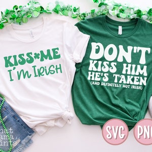 カップルの聖パトリックデー SVG、レトロなキスミーイムアイリッシュ SVG PNG、彼女にキスしないで、彼女は既婚者です SVG、シャムロック SVG、親友の聖パトリックデーシャツ SVG