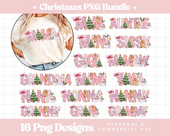 Family Christmas Png Bundle, Christmas Coquette Png, Mama Mini Mimi, Grandma, Gigi, Nanny, Mamaw, Yaya, Nana, Nonna, Grammy, Granny, Auntie