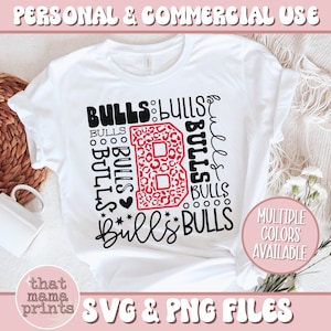 Bulls Svg & PNG, Bulls typografie Svg, Bulls Cheer Svg, Bulls basketbal Svg, Bulls voetbal Svg, Bulls mascotte Svg, Bulls Shirt sublimatie