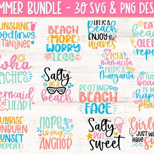 Summer Bundle SVG & PNG, Beach Svg Bundle, Funny Beach Quotes Svg ...