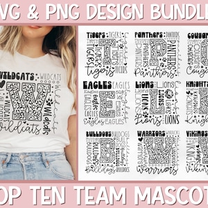 Top Ten Team Maskottchen Typografie Design Bundle - Google Drive -Schule Maskottchen SVG Bundle, Team Maskottchen Sublimations Bundle, kommerzielle Nutzung