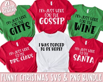 Ensemble de Noël Svg et PNG, ensemble de Svg de Noël drôle, je suis juste ici pour le Svg, famille assortie Svg de Noël, groupe Noël chemise Svg
