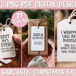 Lustige Weihnachtsgeschenkanhänger SVG PNG PDF Bundle, sarkastische Weihnachtsanhänger SVG, druckbare Weihnachtsgeschenkanhänger Pdf