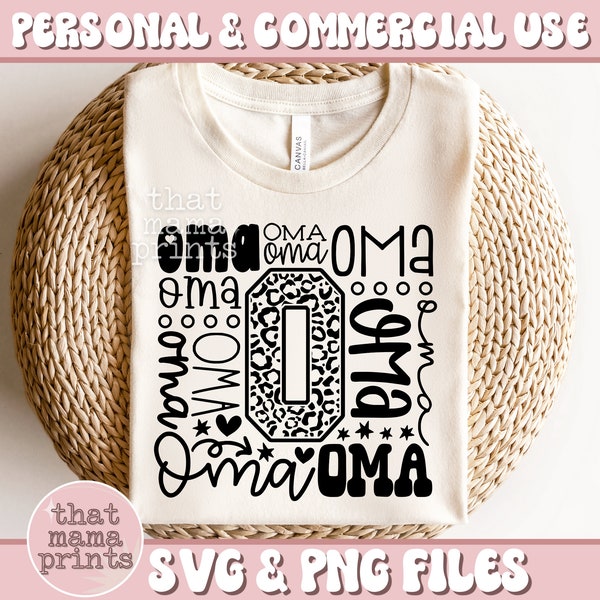 Oma Typography SVG & PNG, Oma Svg, Mothers Day Svg, Oma Shirt Svg, Grandma Svg, Grandmother, Leopard Print Svg, Retro Oma Sublimation Png