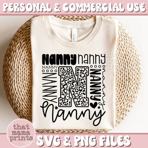 Nounou typographie SVG & PNG, Svg nounou, fête des mères Svg, nounou chemise Svg, nounou citation Svg, grand-mère Svg, impression léopard Svg, Png sublimation