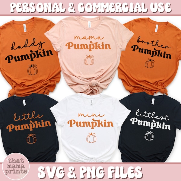 Family Pumpkin Shirts SVG & PNG Bundle, Matching Thanksgiving Svg Bundle, Mama and Mini Pumpkin Svg, Little Pumpkin Svg, Fall Sibling Svg