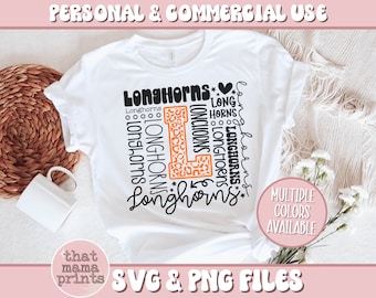 Longhorns SVG & PNG, Tipografía Svg, Longhorns Cheer Svg, Longhorns Football Svg, Longhorns Mascot Svg, Longhorns Camisa Svg, Sublimación Png