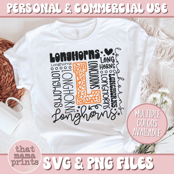 Longhorns SVG & PNG, Typography Svg, Longhorns Cheer Svg, Longhorns Football Svg, Longhorns Mascot Svg, Longhorns Shirt Svg, Sublimation Png