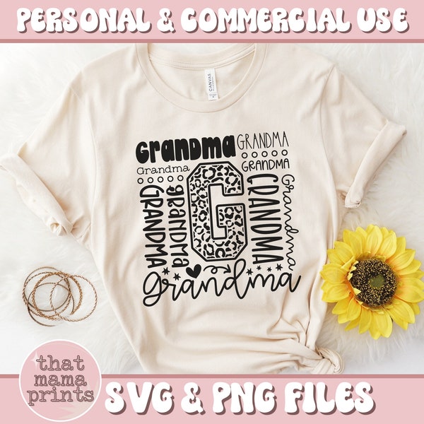 Grandma Typography SVG & PNG, Grandma Svg, Grandma Shirt Svg, Great Grandma Svg, Leopard Print Svg, Mothers Day Svg, Sublimation Png