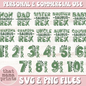 Dinosaur verjaardag SVG & PNG bundel, Mama Saurus Svg, bijpassende familie Svg, T-Rex Svg, dinosaurus Svg, familie Saurus, Daddy Saurus, sublimatie
