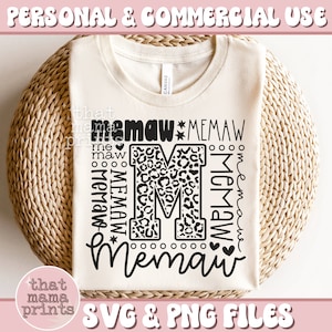 Memaw Tipografía SVG & PNG, Memaw Svg, Día de las Madres Svg, Memaw Camisa Svg, Abuela Svg, Abuela, Leopard Print Svg, Memaw Sublimación Png