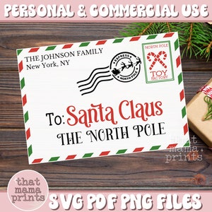 Carta de Papá Noel SVG PNG PDF, Carta a Papá Noel imprimible, Querido Papá Noel Svg, Sobre de Papá Noel Svg, Adorno de carta Svg, Correo del Polo Norte Svg, Navidad